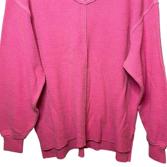 Aerie Wonder Textured V-Neck Sweatshirt Pink Oversized Cozy Waffle Knit Sz XS - Picture 6 of 8